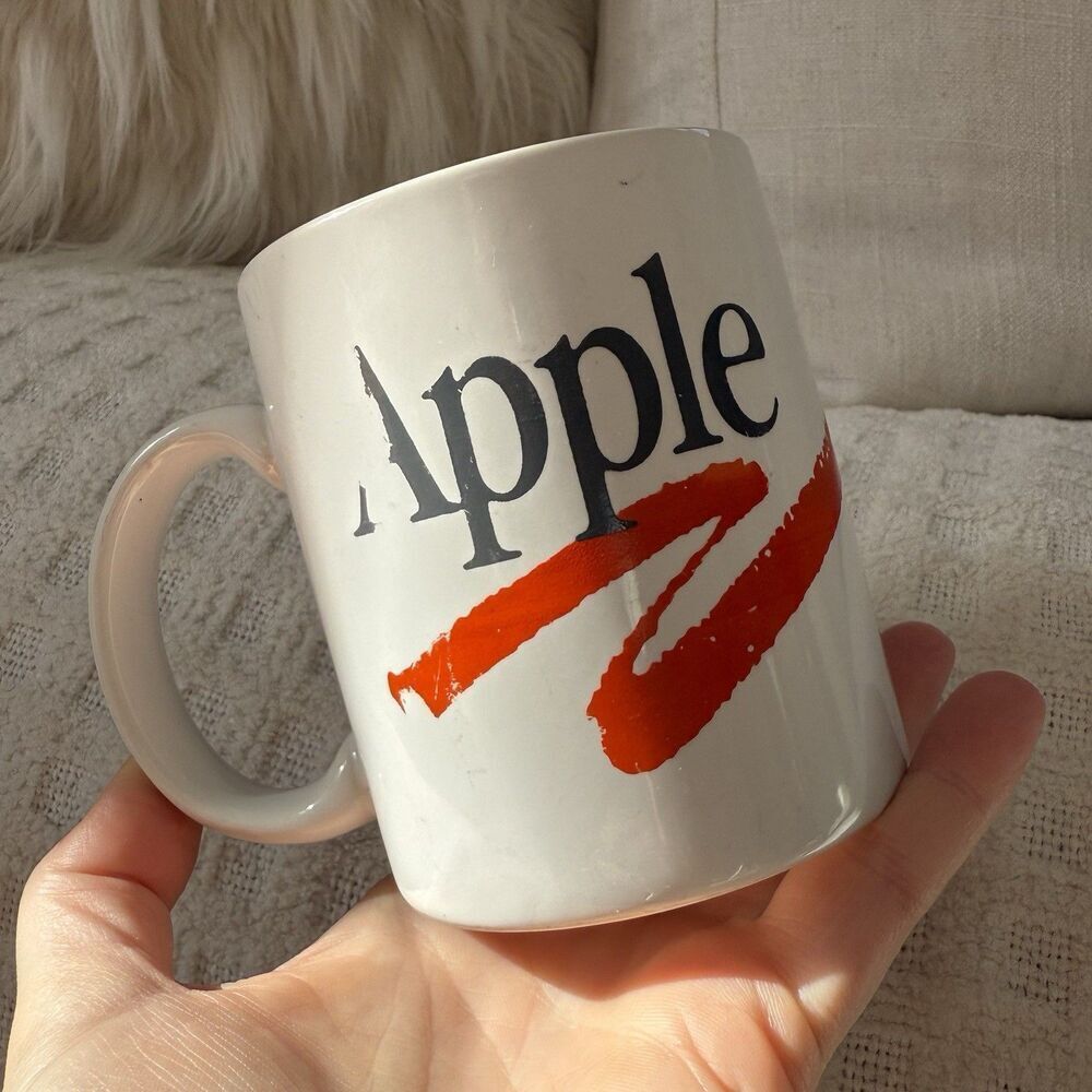 Vintage 80's Apple Employee Coffee Mug Red Brushstroke Open Apple Logo